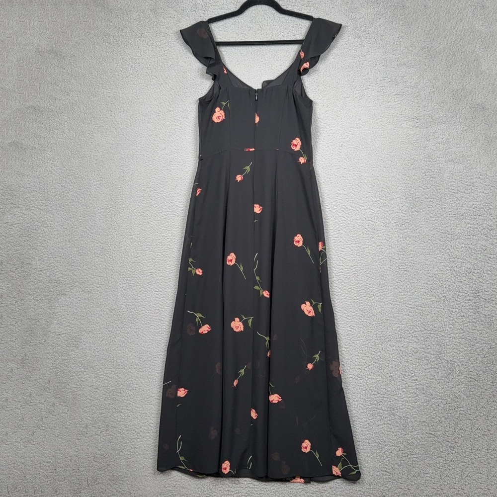 Ashley Graham Beyond Dress Womens 4 Black Floral Fairy Ruffle Midi Romantic - Picture 2 of 11